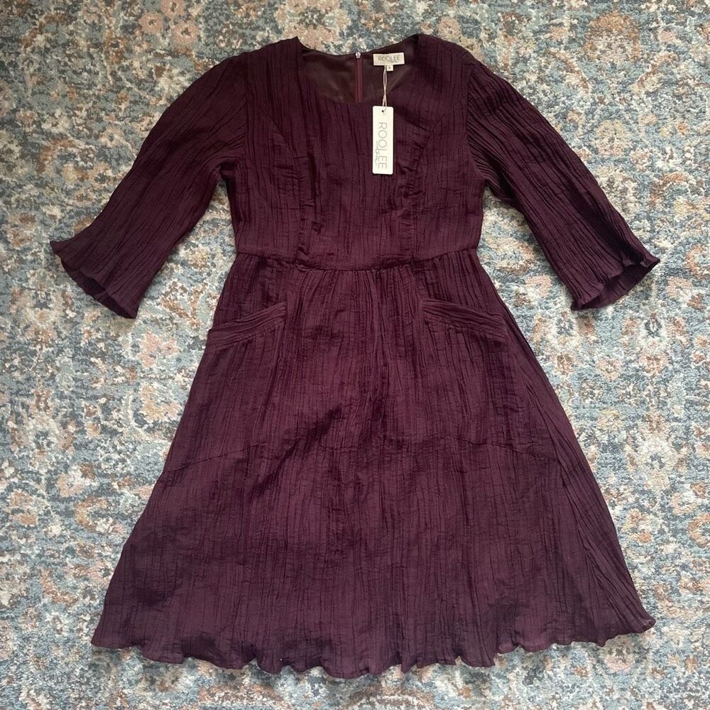 Roolee mom nursing friendly 100% linen dress women’s size Small deep purple plum